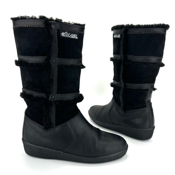 Dival Italy Elisa Black Winter Boot Sz 8 Leather Wool Lining Low Wedge Mid-Calf - Picture 14 of 15